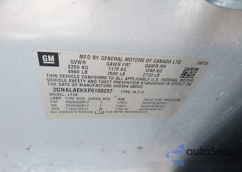 2015 Chevrolet Equinox Ls из США, поврежденный, VIN 2GNALAEKXF6100237